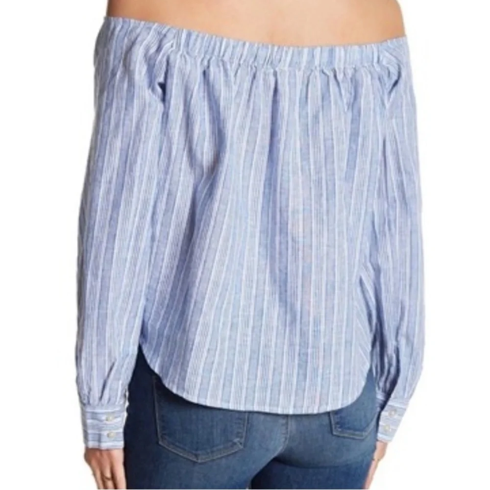 Free People Blue/White Striped Off-The-Shoulder Blouse Top - Picture 2 of 15